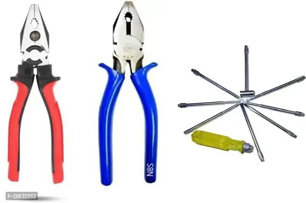 Nbs Snap And Grip (9 To 32Mm) With Double Colour Grip Plier-8 Inch, Crv Lineman Plier-8 Inch Hand Tool Kit (10 Tools)