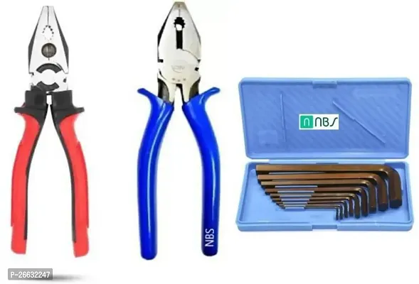 Nbs 8-In-1 Round Screwdriver Kit With Grip Plier-8 Inch,Crv Lineman Plier-8 Inch Hand Tool Kit (11 Tools)