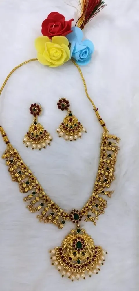 Traditional Plated Long Haram Necklace Set For Women