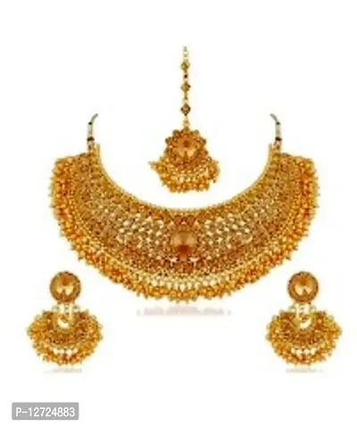 Traditional Gold Plated Choker Necklace Set For Women-thumb0