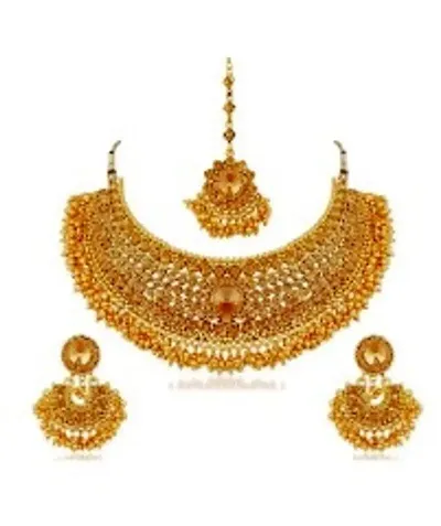 Traditional Gold Plated Choker Necklace Set For Women