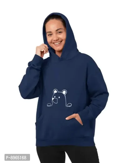 Neo Garments Women's Cotton Fashion Hooded Pullover Sweatshirt with Kangaroo Pockets | Bear ?Navy Blue | Sizes: Small to 3XL. |