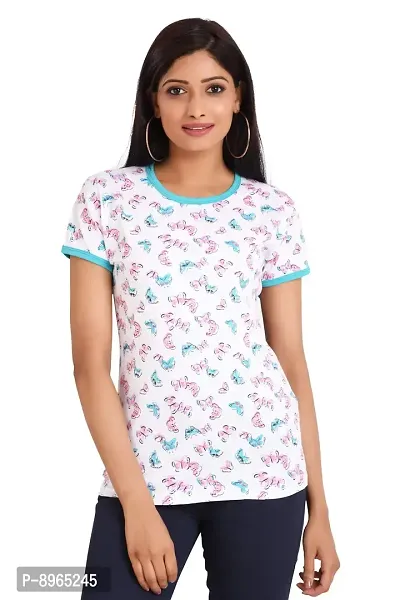 Neo Garments Women's Cotton Round Neck Plus Size All Over Print Half Sleeve Ringer T-Shirt | Butterfly | Multicolor | (Size - Small to 3XL) |