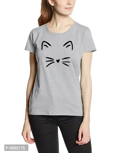 Neo Garments Women's Cotton Round Neck Half Sleeve T-Shirt - Meow | (Sizes : Small to 3XL).