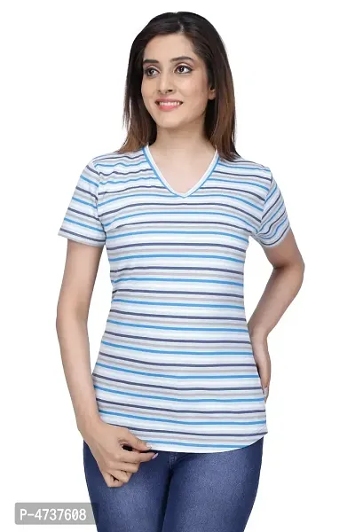 Fashionable Multicoloured Cotton V Neck T-Shirt For Women