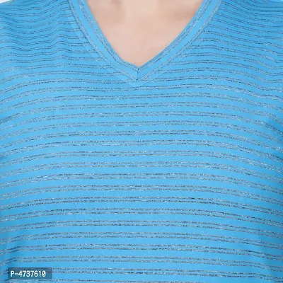 Fashionable Blue Cotton V Neck T-Shirt For Women-thumb3