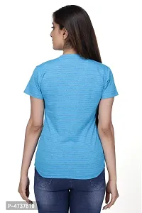 Fashionable Blue Cotton V Neck T-Shirt For Women-thumb1
