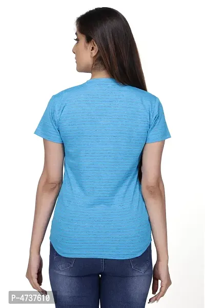 Fashionable Blue Cotton V Neck T-Shirt For Women-thumb2