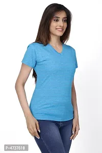 Fashionable Blue Cotton V Neck T-Shirt For Women-thumb4