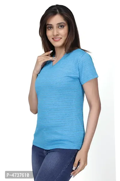 Fashionable Blue Cotton V Neck T-Shirt For Women-thumb4