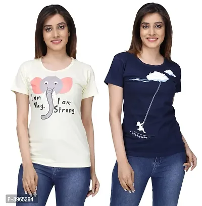Neo Garments Women Cotton Half Sleeves Round Neck Combo Pack T-Shirt. I AM Veg, I AM Strong  Golden Days Swing | (Size -Small to 3XL) |