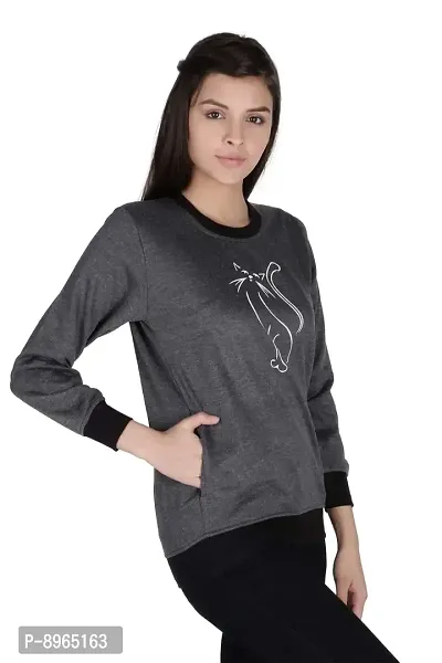 Neo Garments Women's Cotton Fashion Pullover Sweatshirt with Pockets | Sizes: Small to 3XL | CAT Outline | Carbon (Grey) |-thumb3