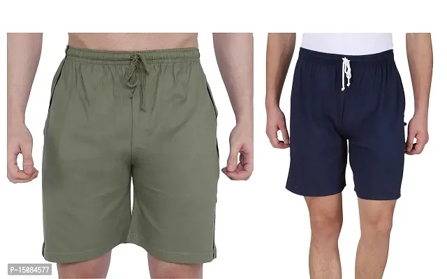 Neo Garments Men's Cotton Short Pant ? Pack of 2 (Olive  NAVYBLUE) Long Shorts (Sizes : M to 7XL)