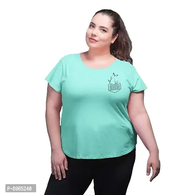 Neo Garments Women Cotton Round Neck Plus Size T-Shirt | Fish | Turquoise | (Size - 4XL to 8XL) |