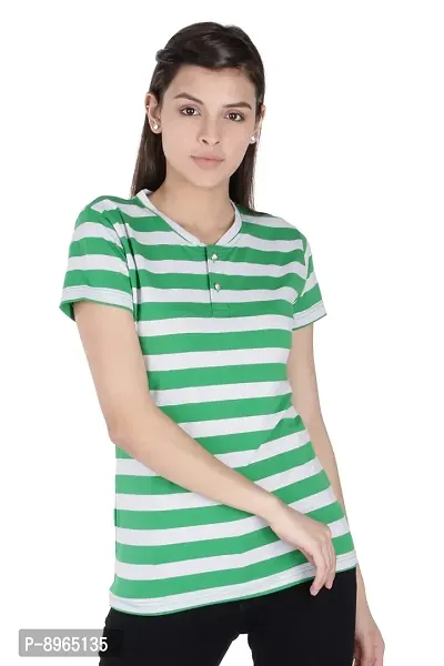 Neo Garments Women Striped Glow Button-UP V-Neck Polyester  Spandex T-Shirt | (Size : X-Small to 2XL).-thumb0