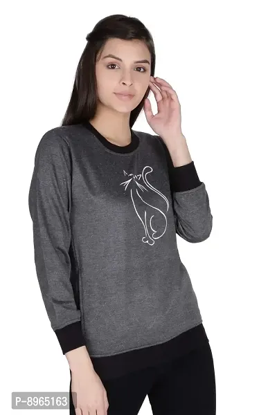 Neo Garments Women's Cotton Fashion Pullover Sweatshirt with Pockets | Sizes: Small to 3XL | CAT Outline | Carbon (Grey) |-thumb0