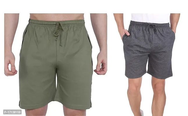 Neo Garments Men's Cotton Short Pant ? Pack of 2 (Olive  Carbon) Long Shorts (Sizes : M to 7XL)