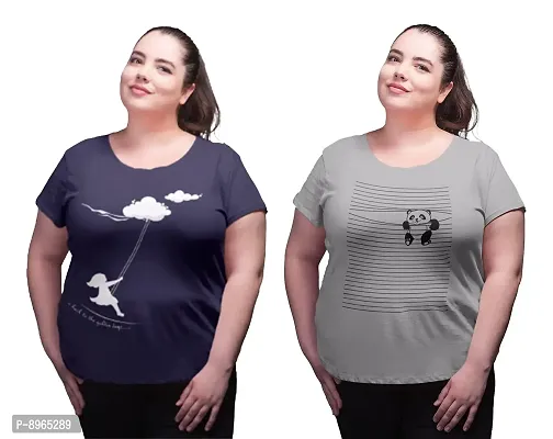 Neo Garments Women Cotton Round Neck Plus Size Combo T-Shirt. Golden Days Swing - NAVYBLUE  Panda - Grey | (Size - 4XL to 8XL) |