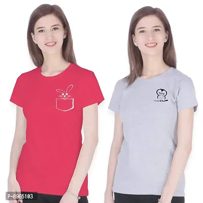 Neo Garments Women's Cotton T-Shirt BWL (Grey) and Rabbit (RED) - Pack of 2 ndash; BWLGRBTR (S - 32)