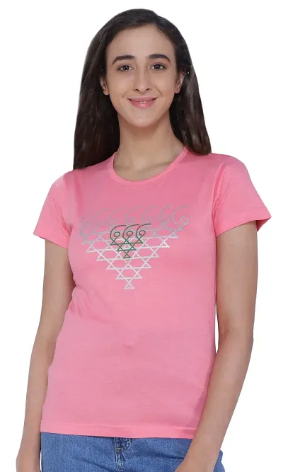 Neo Garments Women's Cotton T-Shirt. Saraswati Yantra (Pink). Size: X-Small to 2XL.