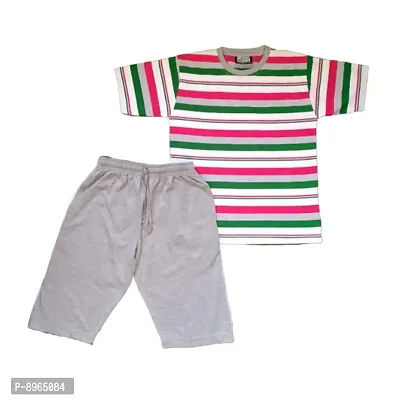 Neo Garments Boys Round Neck Cotton Striped T-Shirt  3/4 Set for Kids. 30(7YRS-9YRS), 32(9YRS-10YRS), 34(10YRS-11YRS), 36(11YRS-13YRS). Multicolor.-thumb0