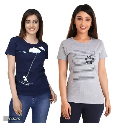 Neo Garments Women Cotton Half Sleeves Round Neck Combo Pack T-Shirt. Golden Days Swing  Panda | (Size -Small to 3XL) |