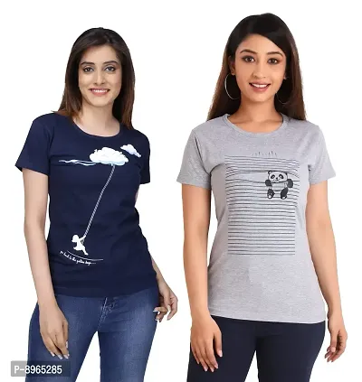 Neo Garments Women Cotton Half Sleeves Round Neck Combo Pack T-Shirt. Golden Days Swing  Panda | (Size -Small to 3XL) |-thumb0