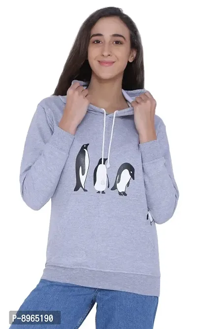 Neo Garments Women's Cotton Fashion Hooded Pullover Sweatshirt with Kangaroo Pockets | Penguin ? Grey | Sizes: Small to 3XL |