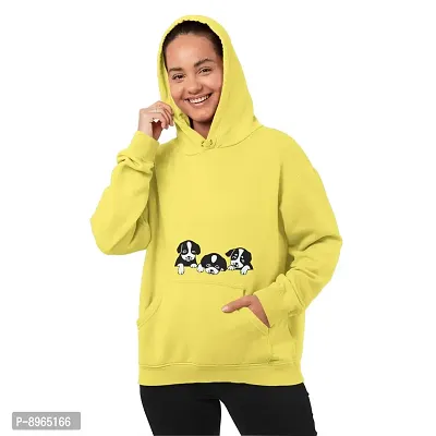 Neo Garments Women's Cotton Fashion Hooded Pullover Sweatshirt with Kangaroo Pockets | Puppies ? Yellow | Sizes: Small to 3XL |