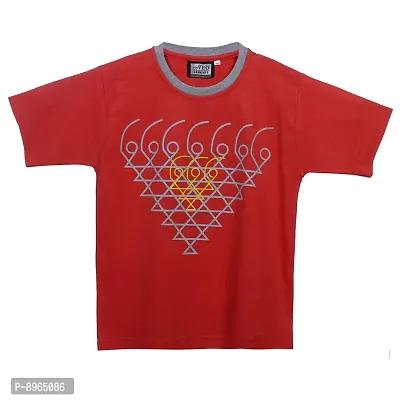 Neo Garments Boys Round Neck Cotton Half Sleeve T-Shirt - Saraswati Yantra (RED) {7 YRS to 14 YRS}.