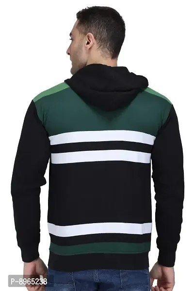 Neo Garments Men's Cotton Hooded Pullover Sweatshirt with Kangaroo Pockets - Sizes from XS to 2XL (Green  Black Fat Stripes).-thumb2
