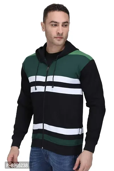 Neo Garments Men's Cotton Hooded Pullover Sweatshirt with Kangaroo Pockets - Sizes from XS to 2XL (Green  Black Fat Stripes).-thumb4