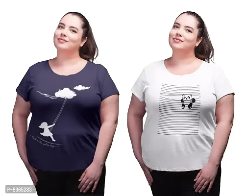 Neo Garments Women Cotton Round Neck Plus Size Combo T-Shirt. Golden Days Swing - NAVYBLUE  Panda - White | (Size - 4XL to 8XL) |