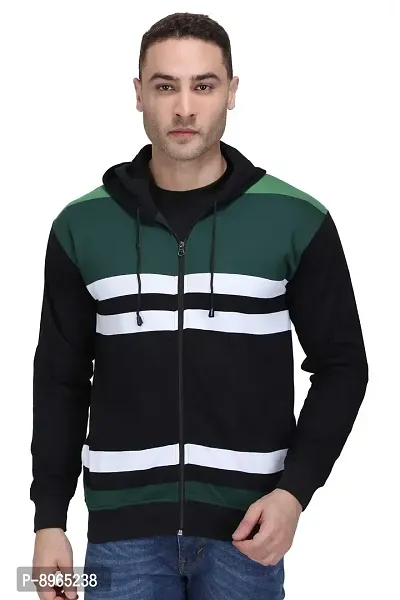 Neo Garments Men's Cotton Hooded Pullover Sweatshirt with Kangaroo Pockets - Sizes from XS to 2XL (Green  Black Fat Stripes).-thumb0