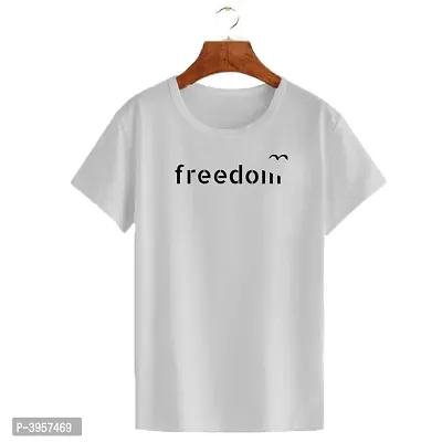 Women's Cotton Round Neck Half Sleeve T-shirt ndash; FREEDOM (WHITE).-thumb0