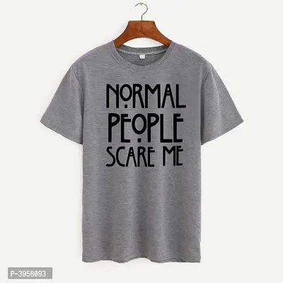Women's Cotton Round Neck Half Sleeve T-shirt - NORMAL PEOPLE SCARE ME (GREY).