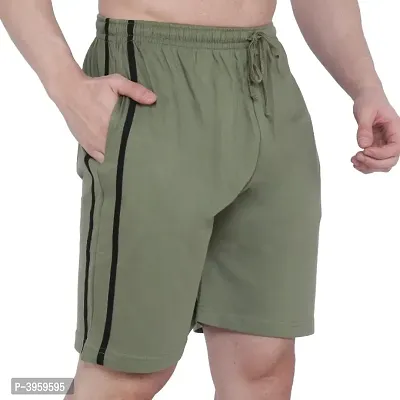 Olive Cotton Regular Shorts For Men-thumb0