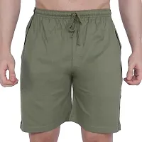 Olive Cotton Regular Shorts For Men-thumb1