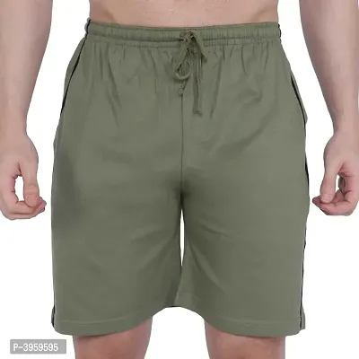 Olive Cotton Regular Shorts For Men-thumb2