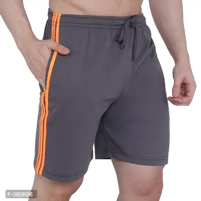 Menrsquo;s Cotton Long Shorts for All Fitness Activities. (GREY-ORANGE).-thumb0