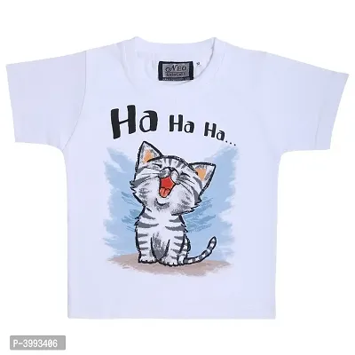 Kid's Boys  Girls Round Neck Cotton T-shirt | CAT Ha Ha Ha| (WHITE) | Sizes- S-23