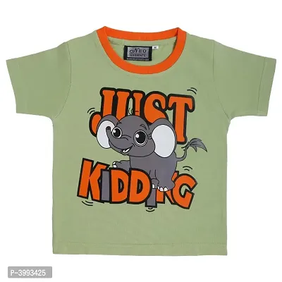 Kid's Boys  Girls Round Neck Cotton T-shirt | JUST KIDDING | (PARROT GREEN) | Sizes- S-23-thumb0