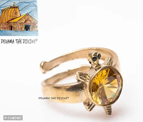 DEVAMA THE DIVINE? Panchdhatu Yellow Zircon Studded Tortoise Turtle Meru Ring Adjustable Gold Plated for Men and Women, for good luck and prosperity