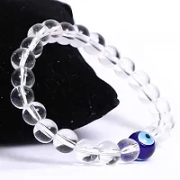 DEVAMA THE DIVINE Crystal Clear Quartz Sphatik Stone Bracelet with Evil Eye Stone 8 mm Beads Charm Bracelet for Men and Women-thumb3