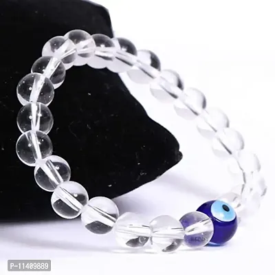 DEVAMA THE DIVINE Crystal Clear Quartz Sphatik Stone Bracelet with Evil Eye Stone 8 mm Beads Charm Bracelet for Men and Women-thumb4