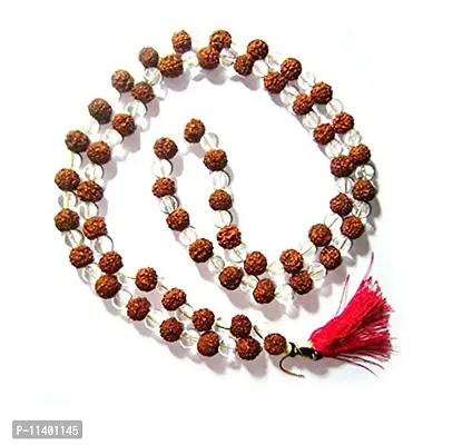 Ankita Gemstones Rudraksha Clears Crystal Sphatik Japa Mala Rosary 108 + 1 Beads