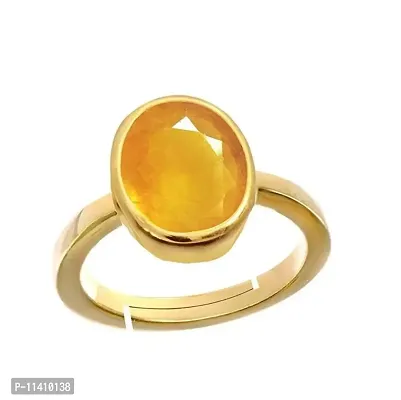 DEVAMA THE DIVINE Certified Yellow 5.46 Ratti Natural Sapphire Pukhraj Gold Plated Ring for Men and Women-thumb0