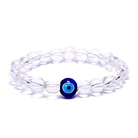 DEVAMA THE DIVINE Crystal Clear Quartz Sphatik Stone Bracelet with Evil Eye Stone 8 mm Beads Charm Bracelet for Men and Women-thumb2