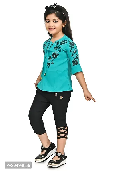 AS LIFE FASHION Crepe Casual Printed Top and Pant Set for Girls Kids-thumb5