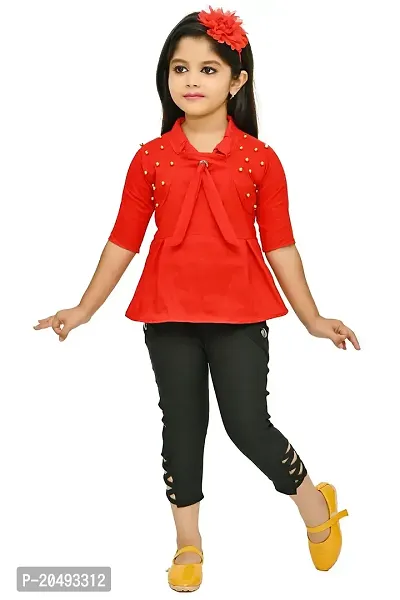 AS LIFE FASHION Crepe Casual Solid Top and Pant Set for Girls Kids